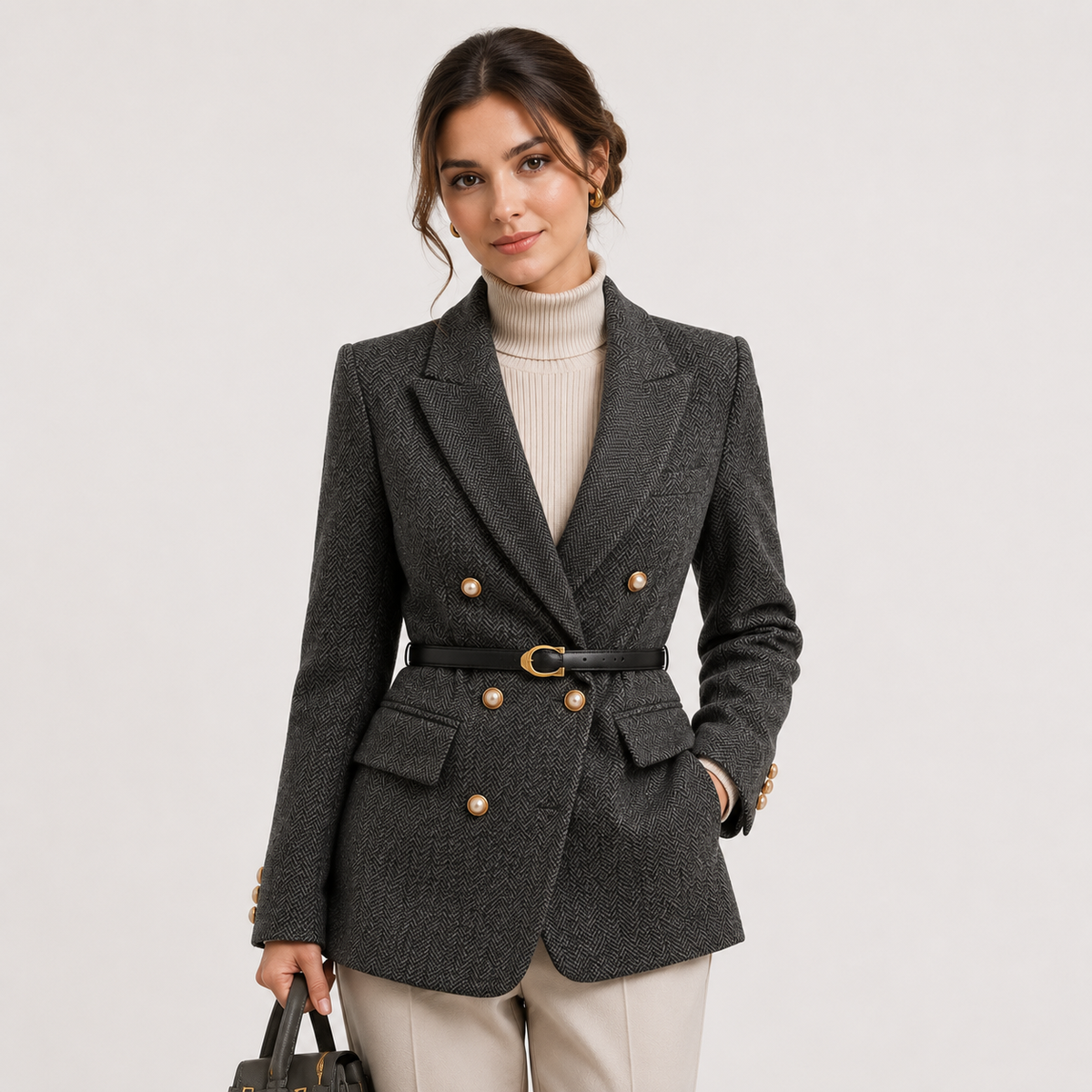 Blazer ceinturé pour femme, style business casual intemporel. 0