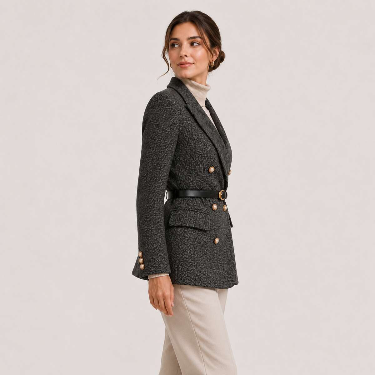 Blazer ceinturé pour femme, style business casual intemporel. 1