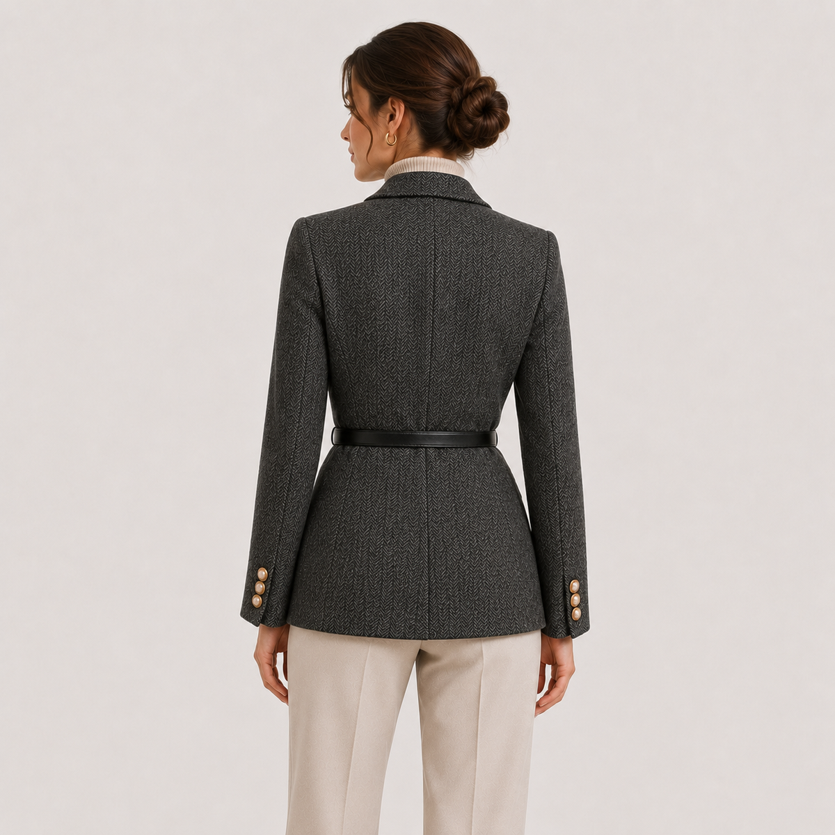 Blazer ceinturé pour femme, style business casual intemporel. 3