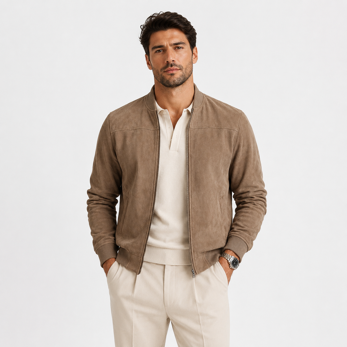 Blouson aviateur en daim pour homme, léger, élégant et décontracté. 4