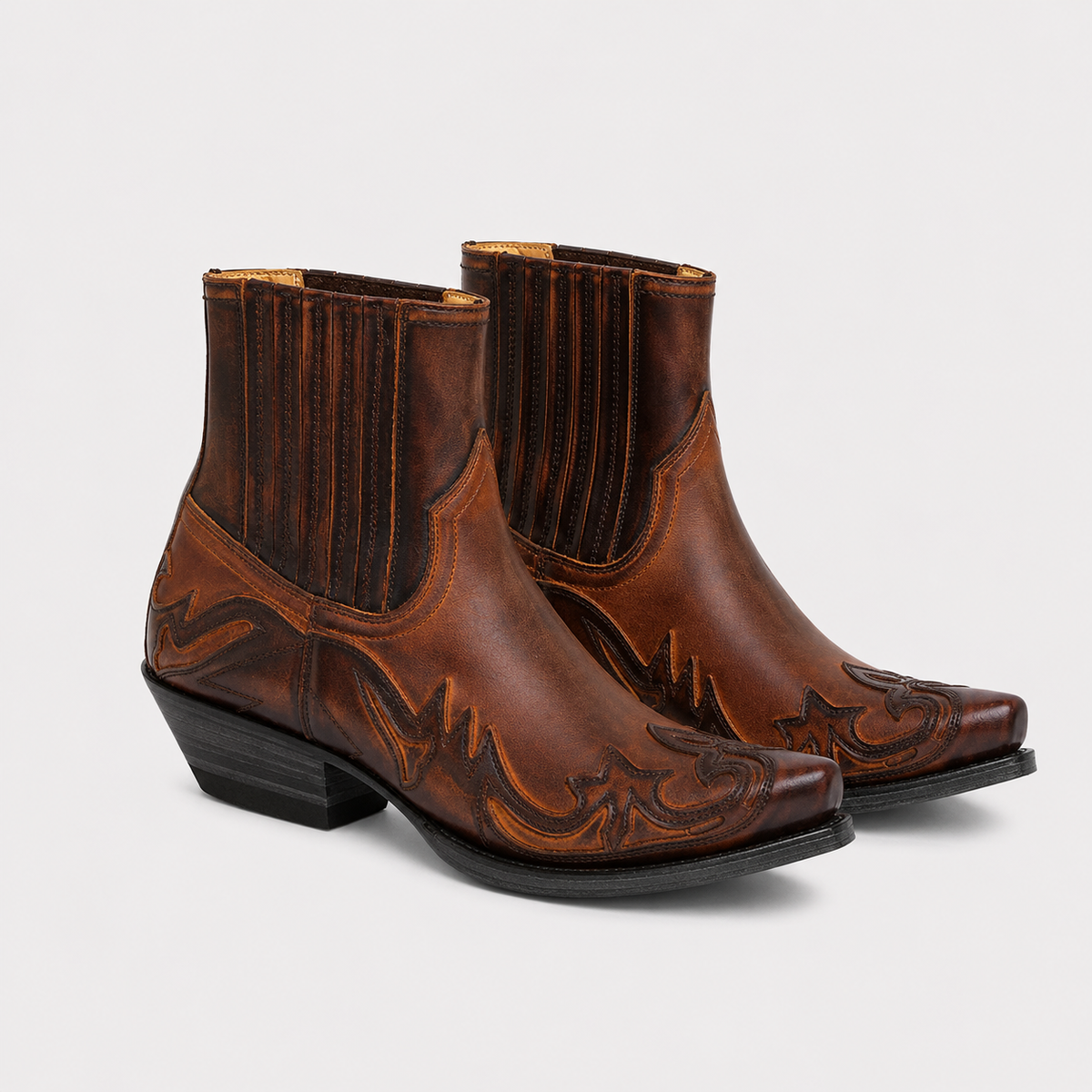 Bottes de cowboy pour hommes, aspect cuir, confortables bottes d'équitation western 0