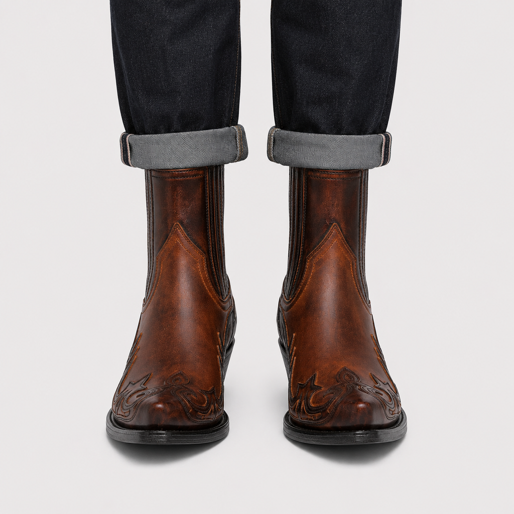 Bottes de cowboy pour hommes, aspect cuir, confortables bottes d'équitation western 1