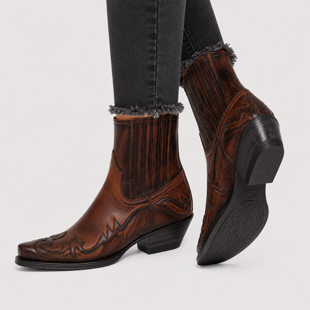 Bottes de cowboy pour hommes, aspect cuir, confortables bottes d'équitation western 2