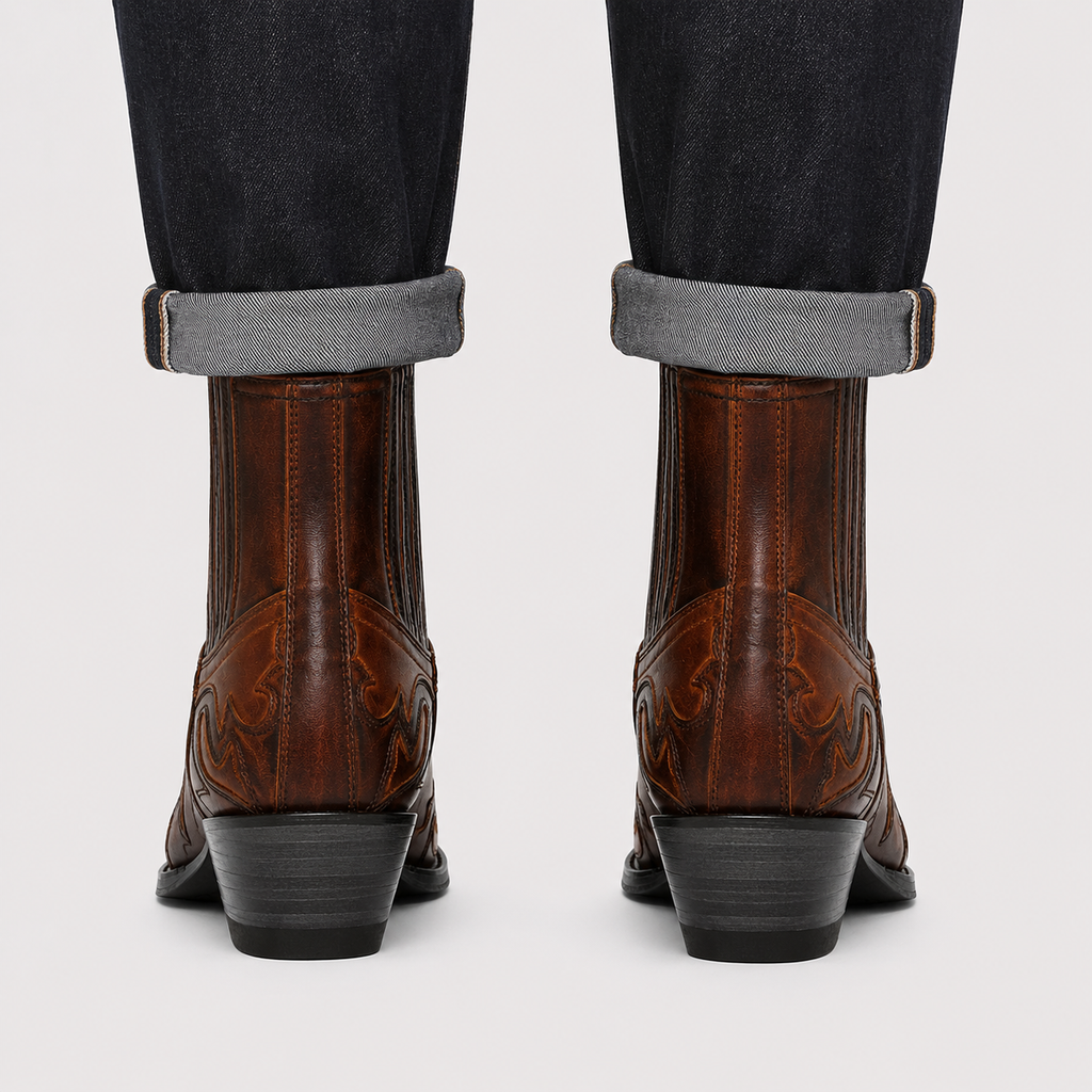 Bottes de cowboy pour hommes, aspect cuir, confortables bottes d'équitation western 3