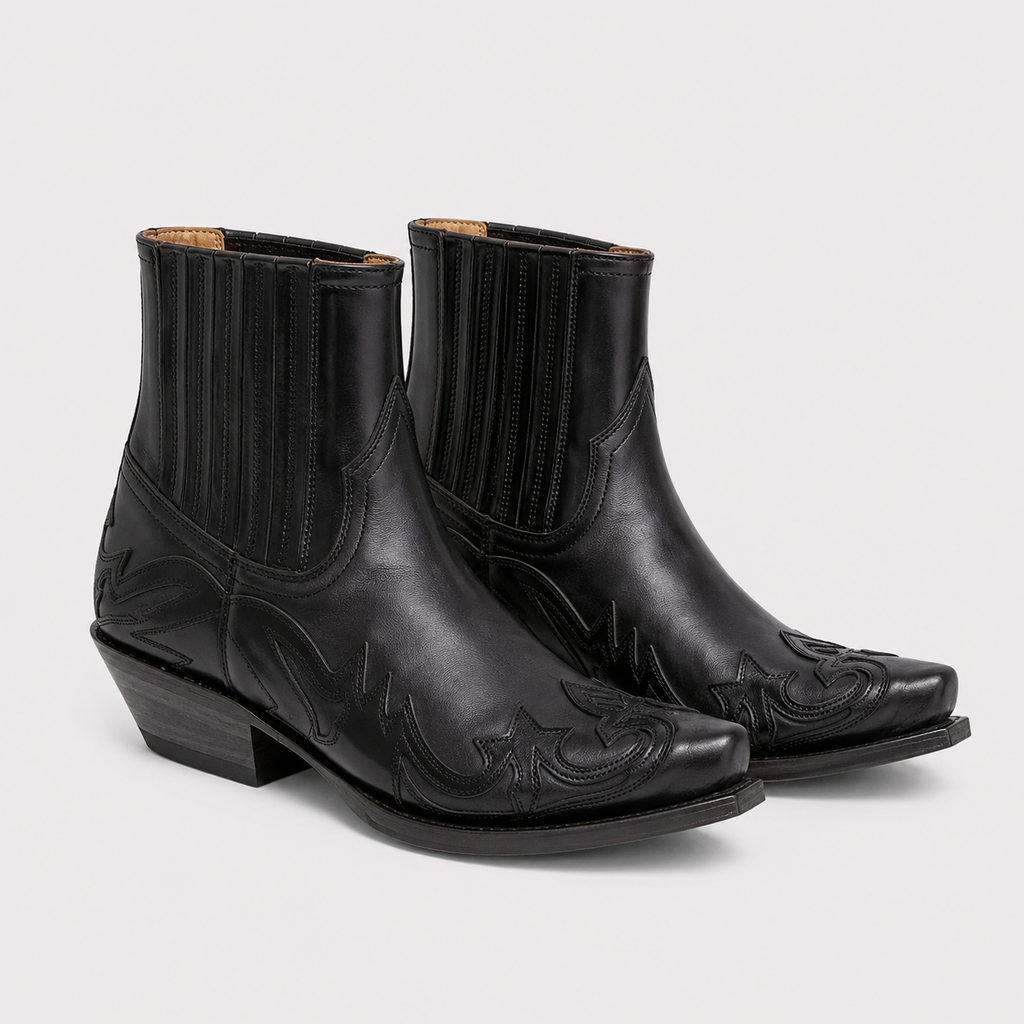 Bottes de cowboy pour hommes, aspect cuir, confortables bottes d'équitation western 4