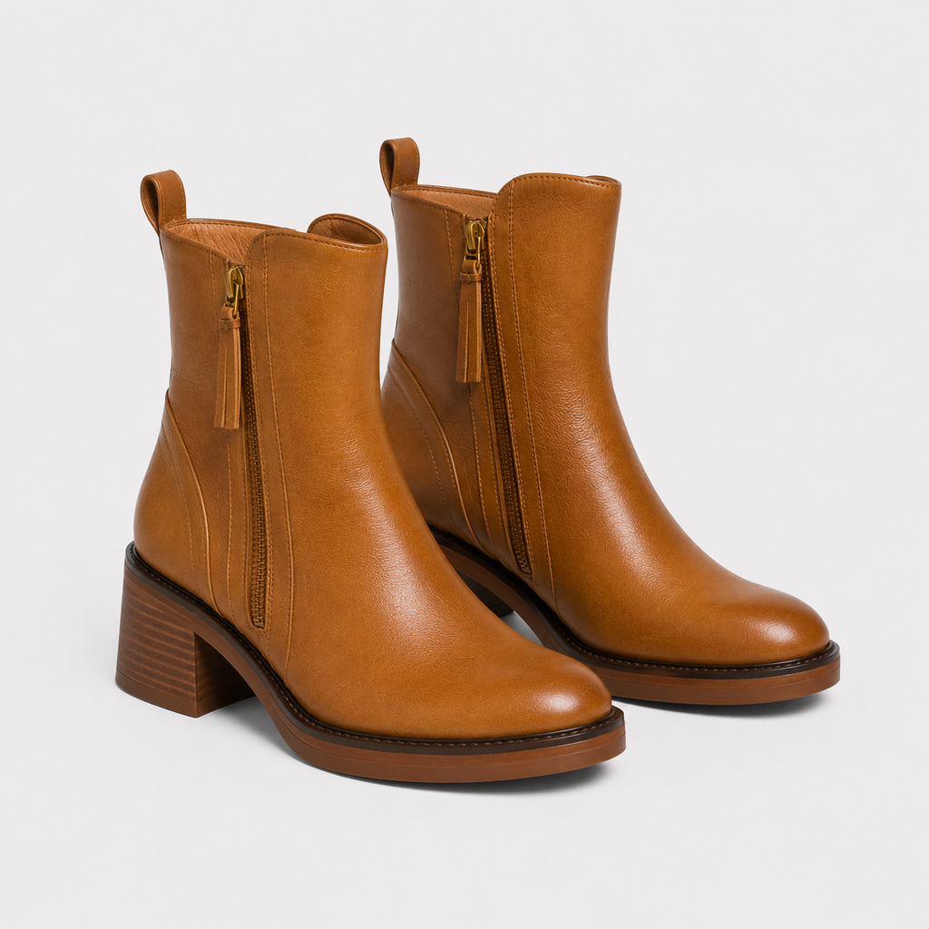Bottines classiques à talon moyen et fermeture éclair latérale en similicuir pour femmes 0