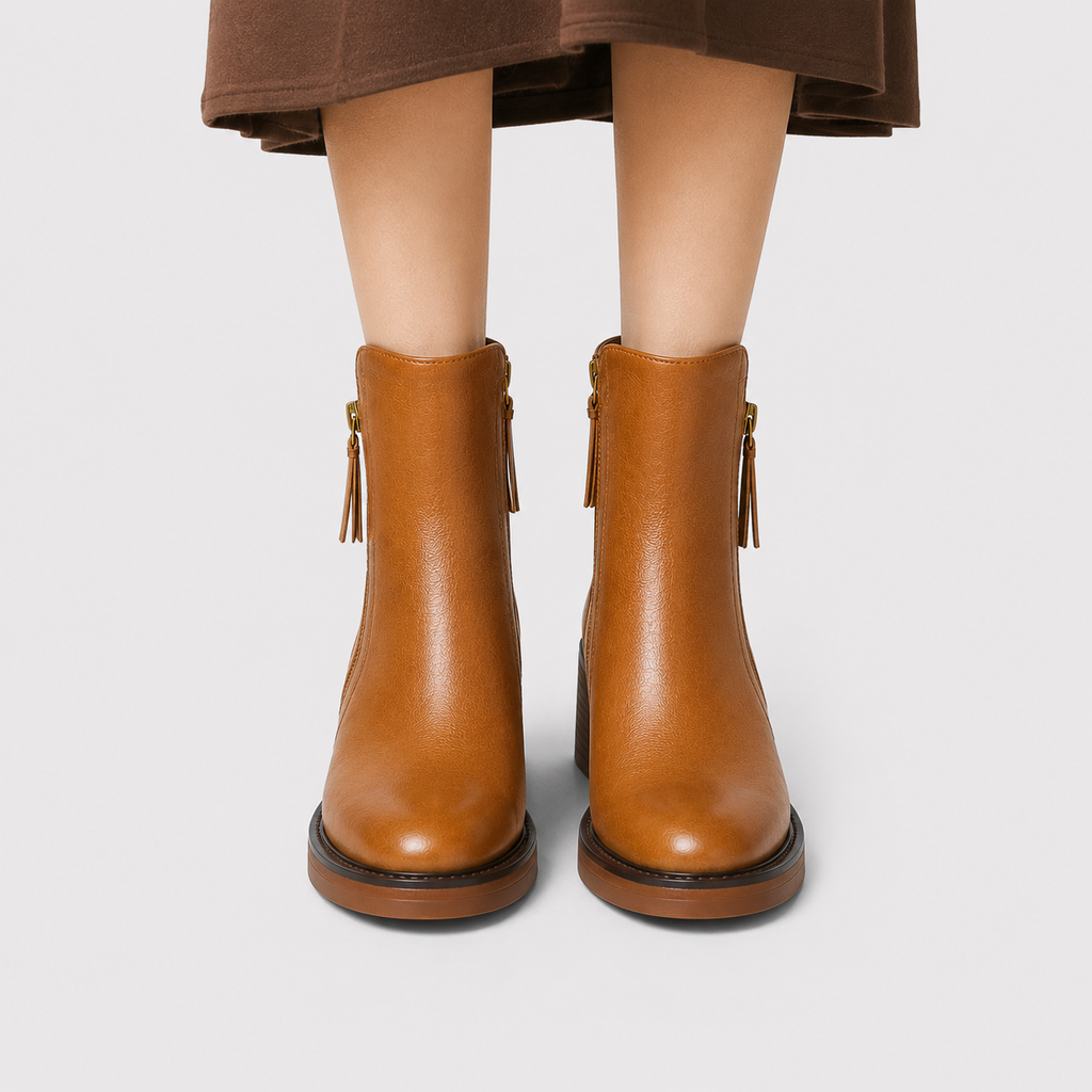 Bottines classiques à talon moyen et fermeture éclair latérale en similicuir pour femmes 1