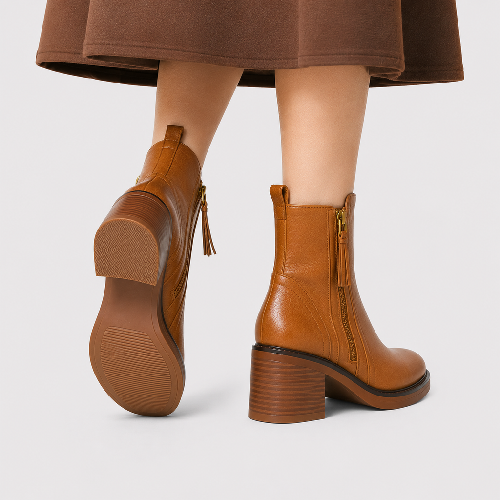 Bottines classiques à talon moyen et fermeture éclair latérale en similicuir pour femmes 2