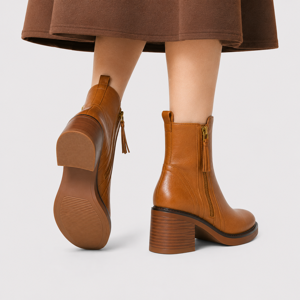 Bottines classiques à talon moyen et fermeture éclair latérale en similicuir pour femmes 2
