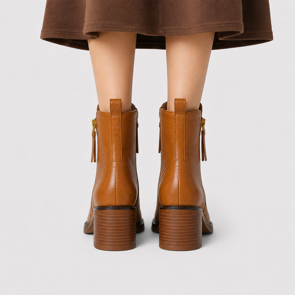Bottines classiques à talon moyen et fermeture éclair latérale en similicuir pour femmes 3