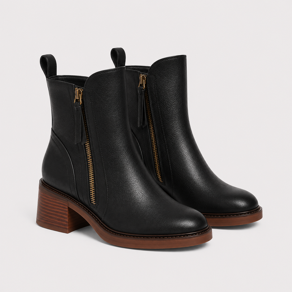Bottines classiques à talon moyen et fermeture éclair latérale en similicuir pour femmes 4