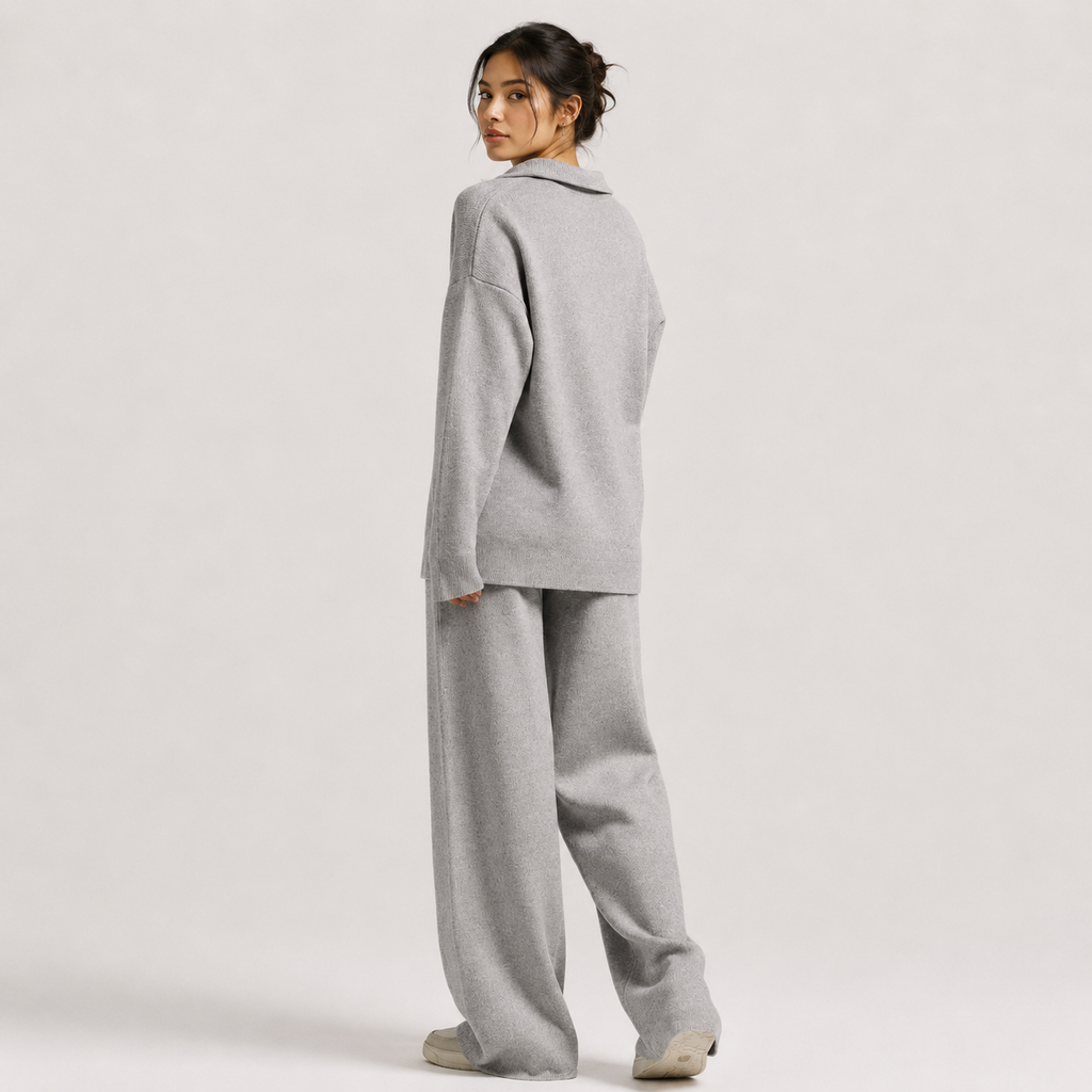 Ensemble deux pièces classique pour femme : polo et pantalon à jambes larges 3