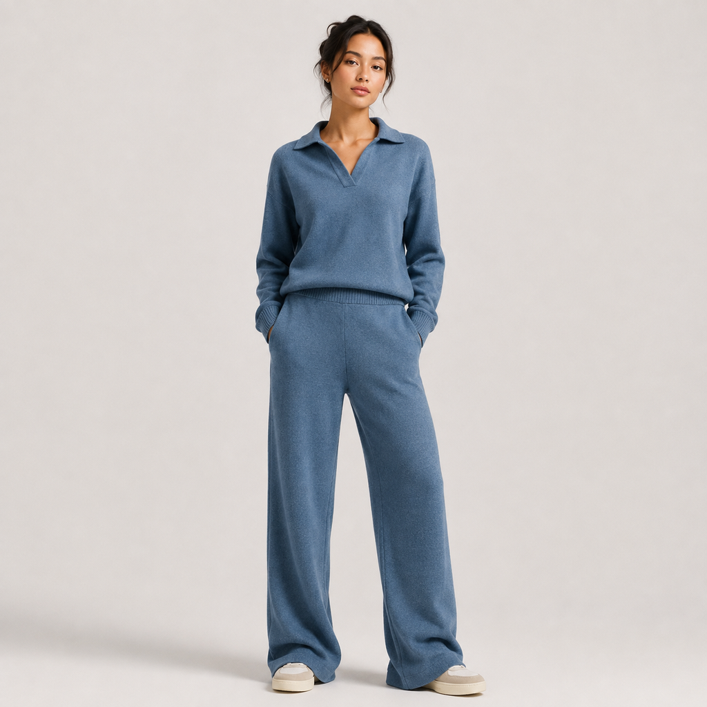 Ensemble deux pièces classique pour femme : polo et pantalon à jambes larges 5