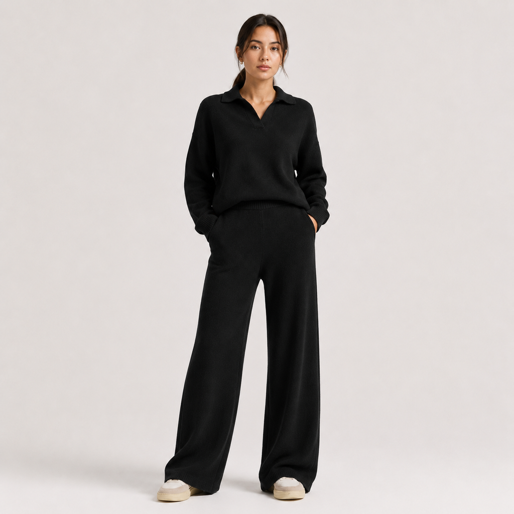 Ensemble deux pièces classique pour femme : polo et pantalon à jambes larges 6