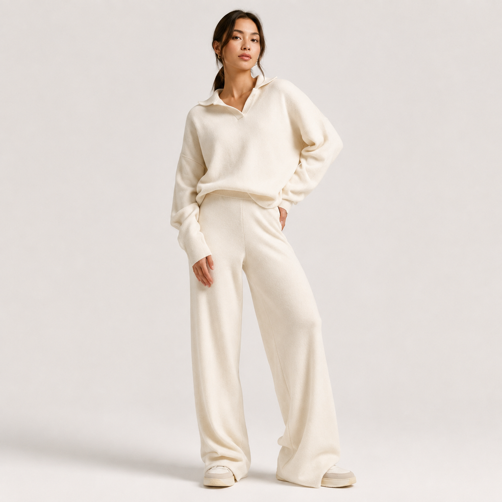 Ensemble deux pièces classique pour femme : polo et pantalon à jambes larges 7