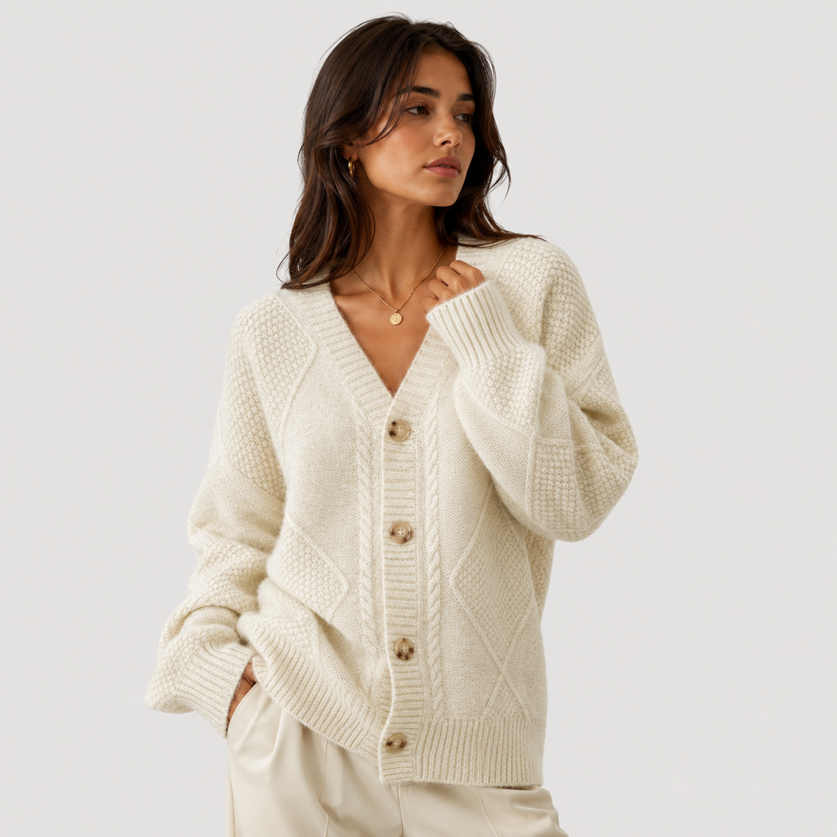 Gilet cardigan en maille premium pour femme, manches longues confortables, pull boutonné 0