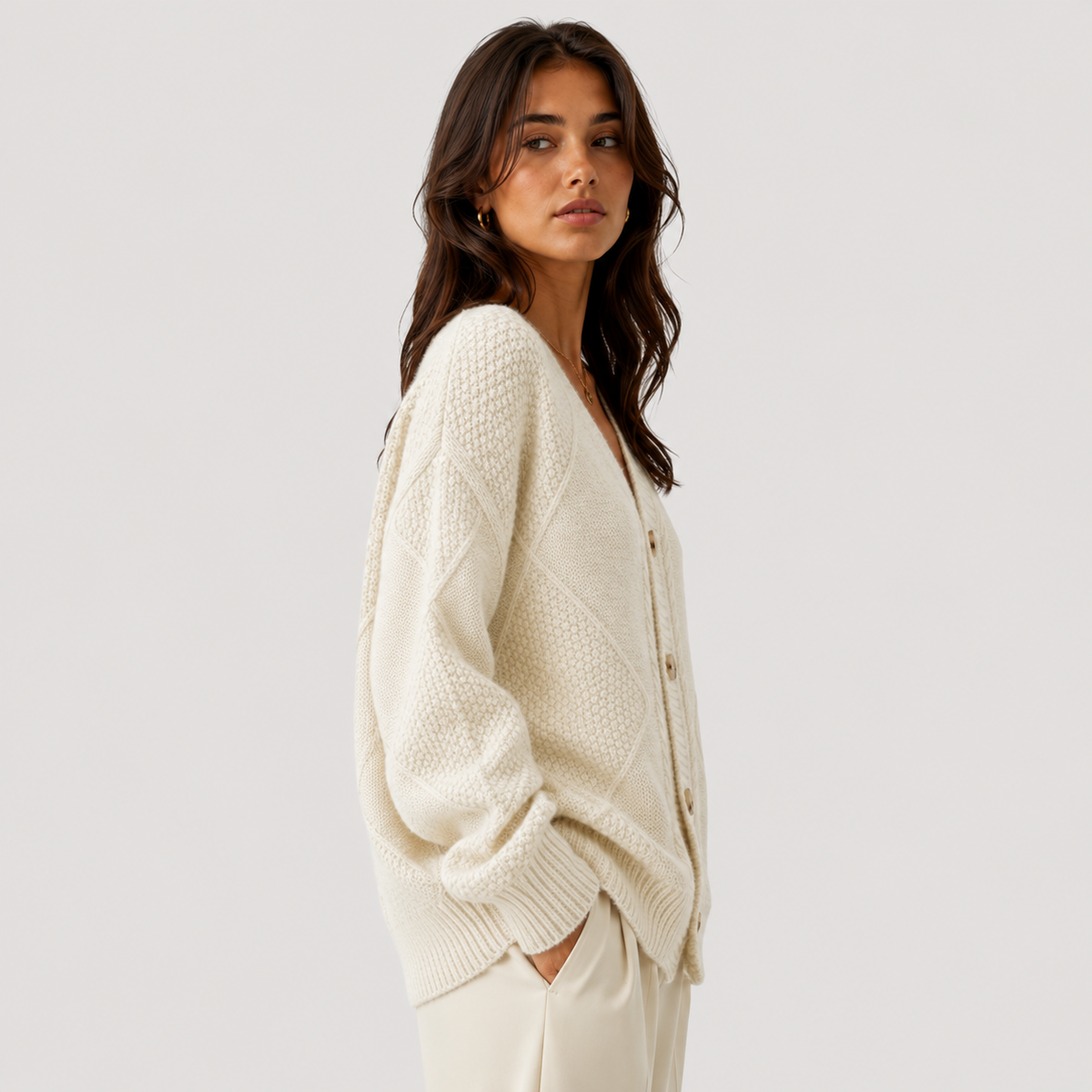 Gilet cardigan en maille premium pour femme, manches longues confortables, pull boutonné 1