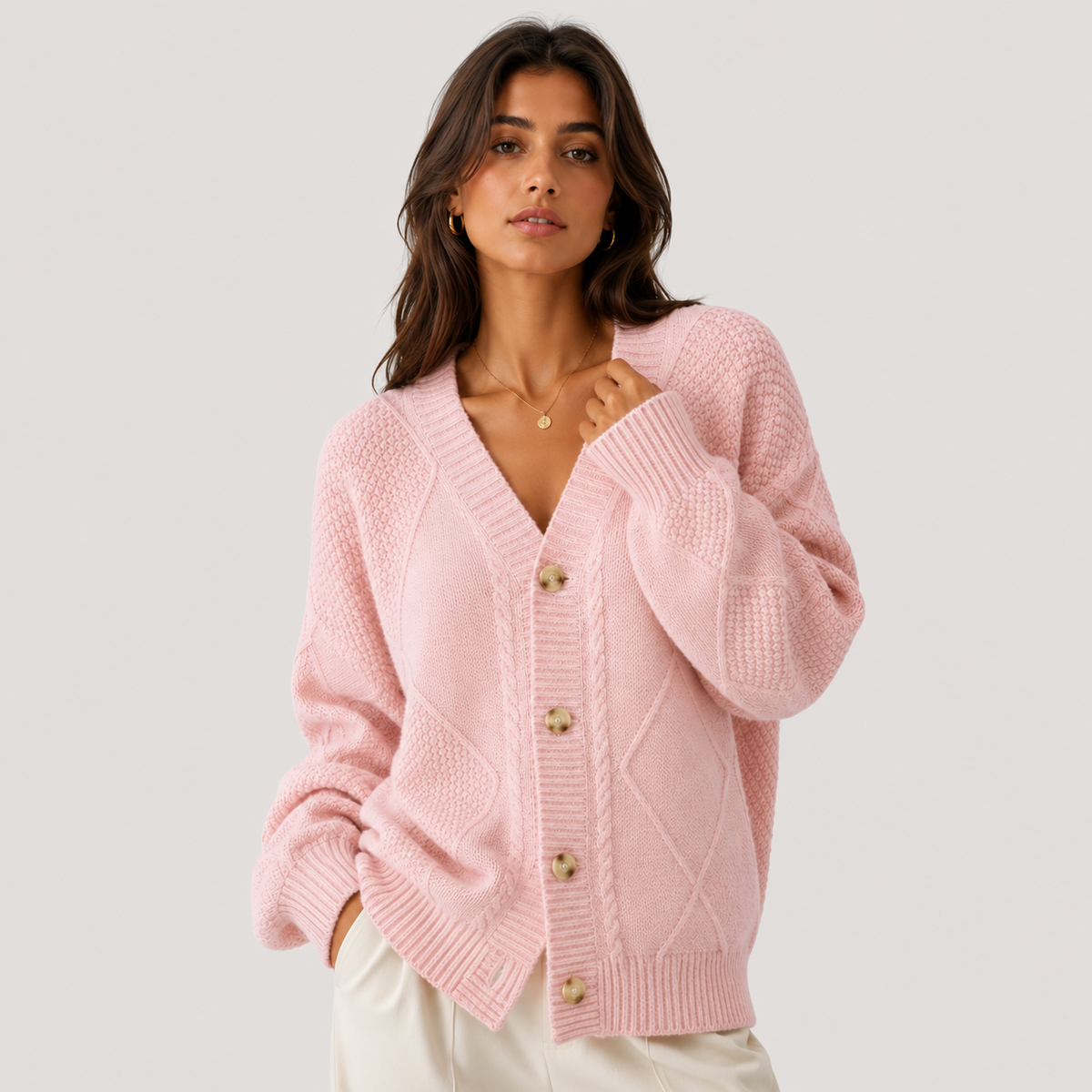 Gilet cardigan en maille premium pour femme, manches longues confortables, pull boutonné 4