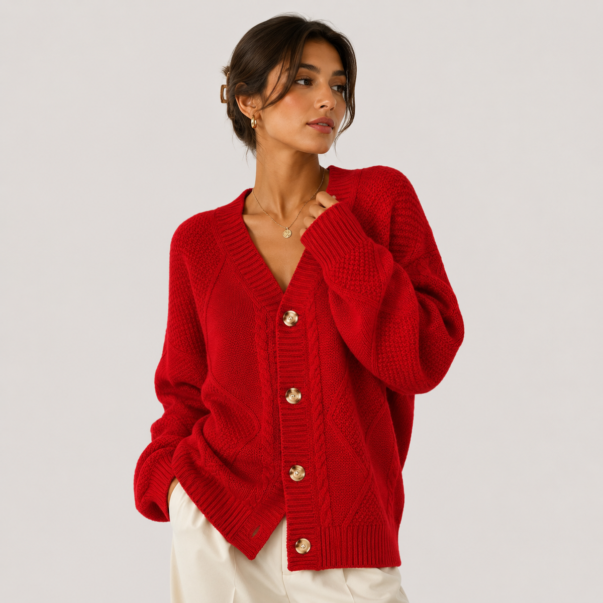 Gilet cardigan en maille premium pour femme, manches longues confortables, pull boutonné 5