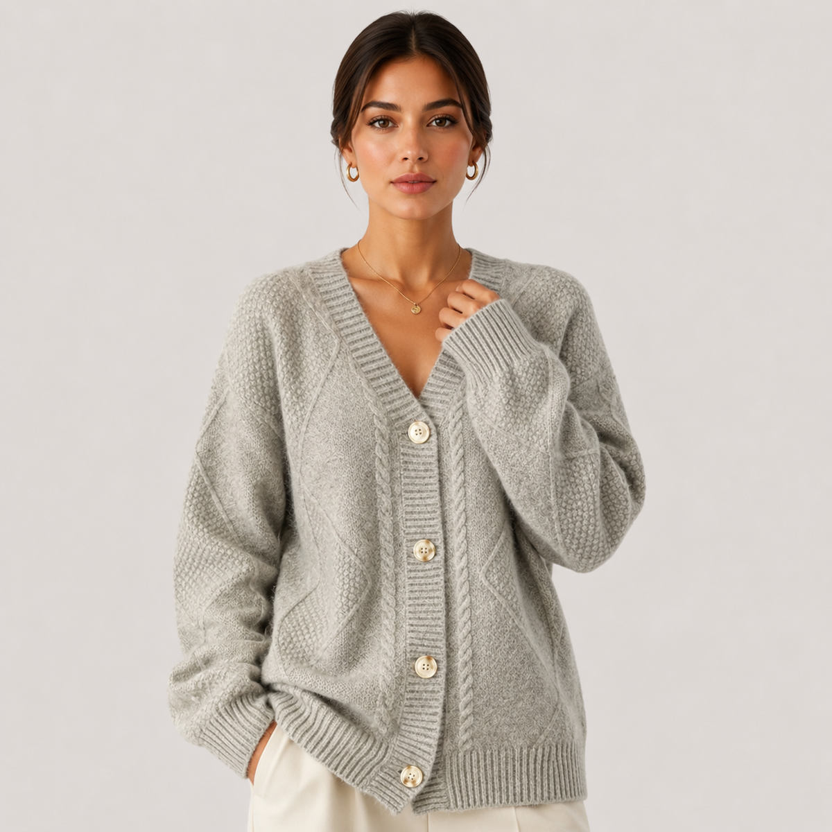 Gilet cardigan en maille premium pour femme, manches longues confortables, pull boutonné 6