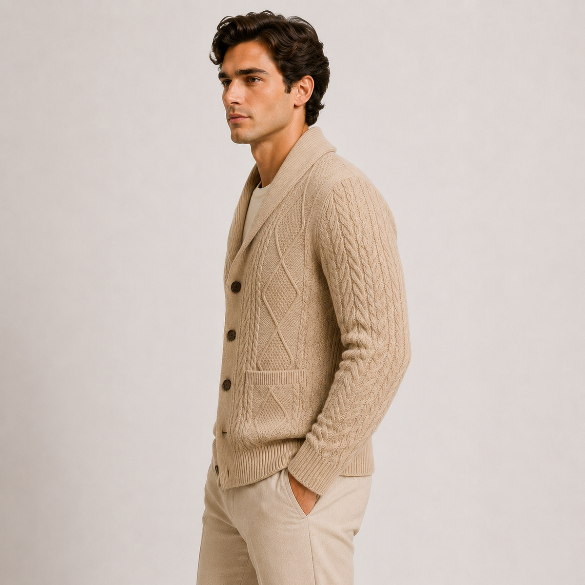 Gilet cardigan homme à col châle, maille douce, pull élégant et décontracté 1
