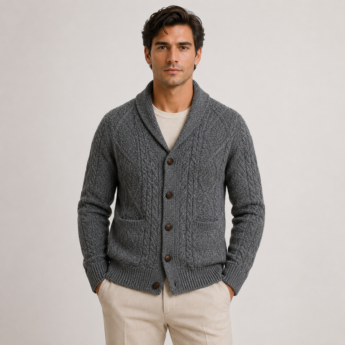 Gilet cardigan homme à col châle, maille douce, pull élégant et décontracté 5