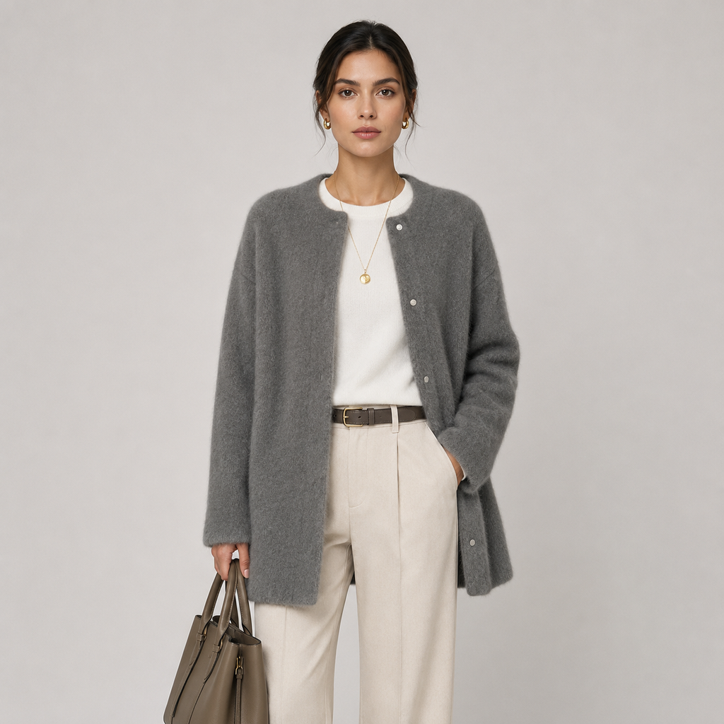 Gilet classique en maille pour femme, style raffiné et chaleureux, inspiré du patrimoine. 4