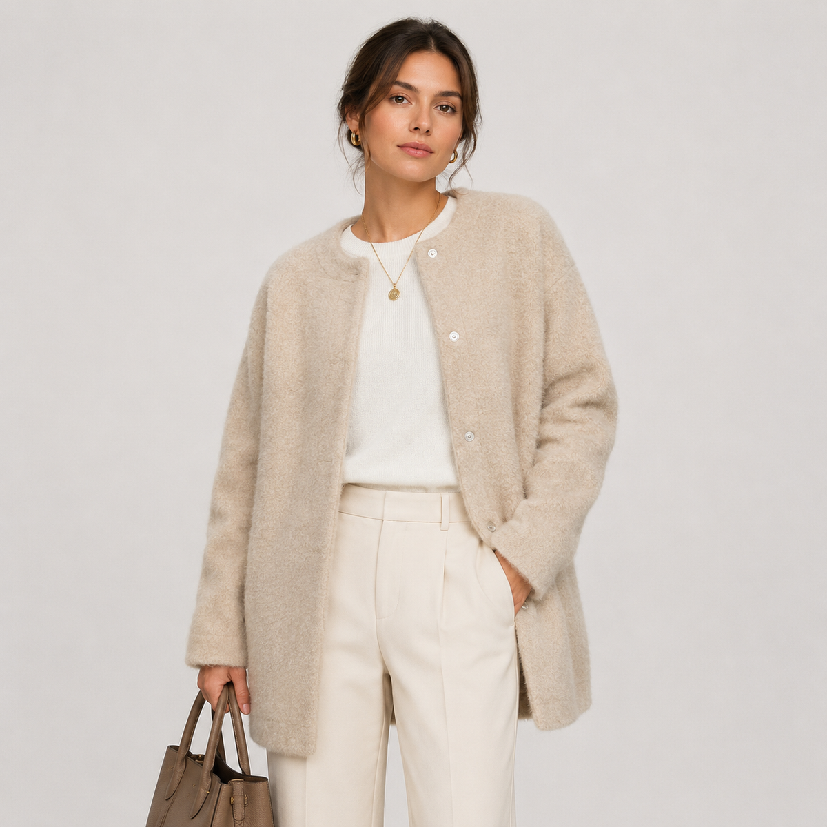 Gilet classique en maille pour femme, style raffiné et chaleureux, inspiré du patrimoine. 7