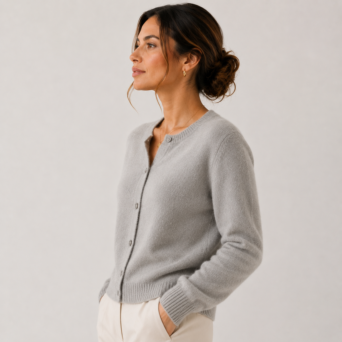 Gilet en maille douce pour femme, manches longues, boutonnage classique 1