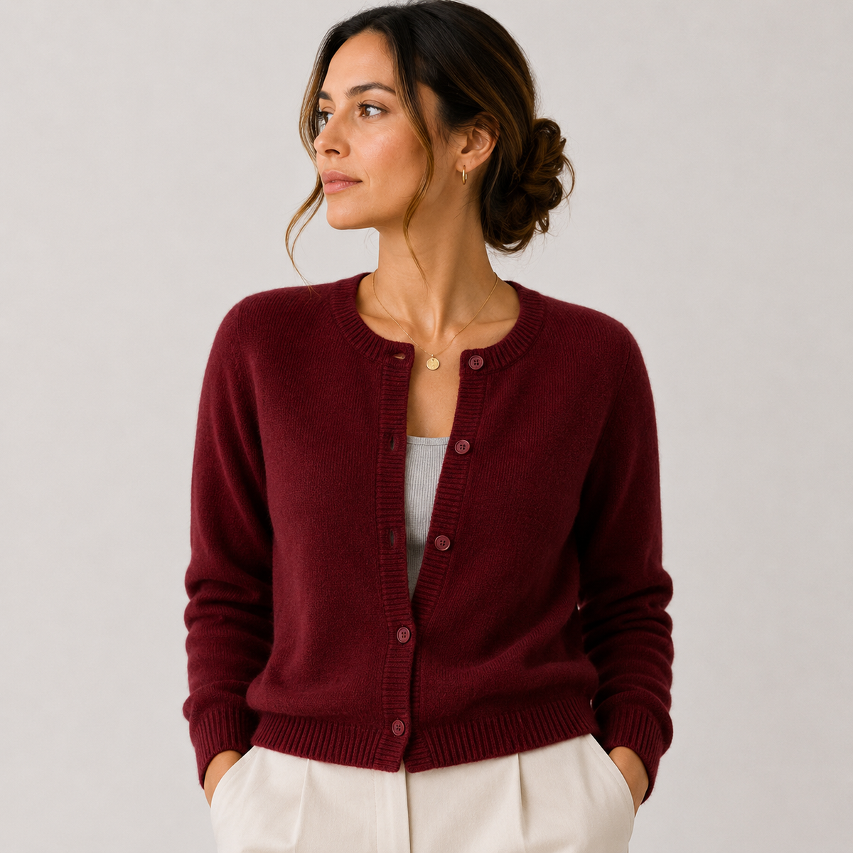 Gilet en maille douce pour femme, manches longues, boutonnage classique 11
