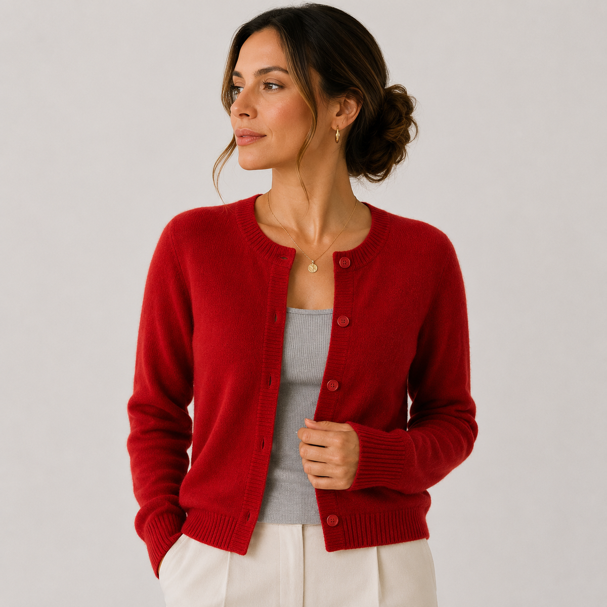 Gilet en maille douce pour femme, manches longues, boutonnage classique 9