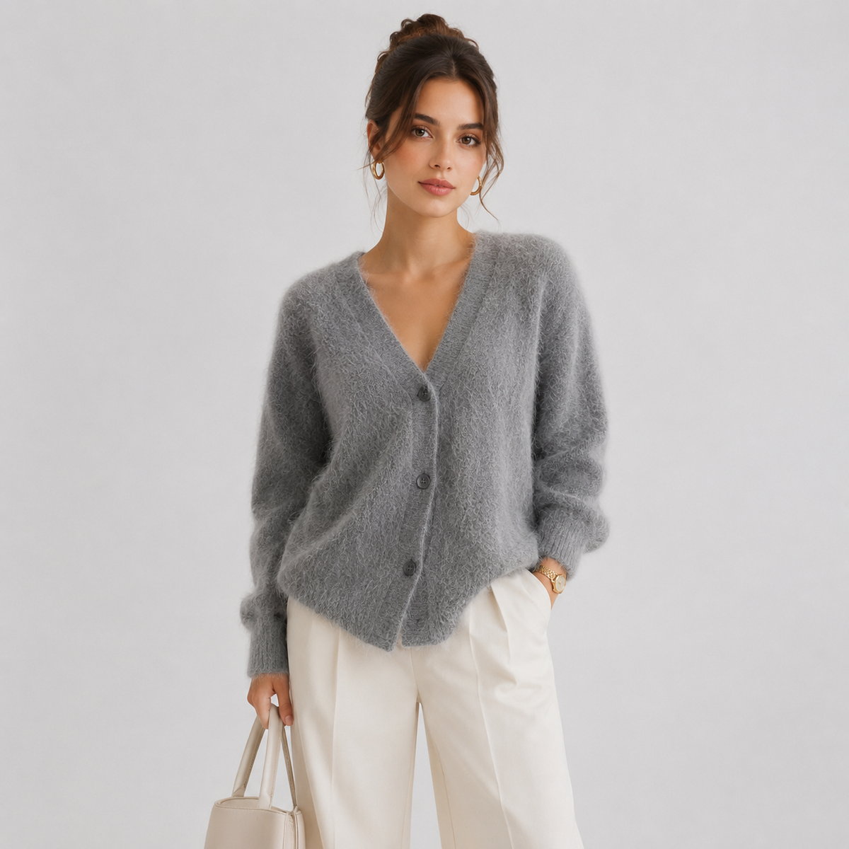 Gilet en maille pour femme, confortable, à manches longues et boutons 0