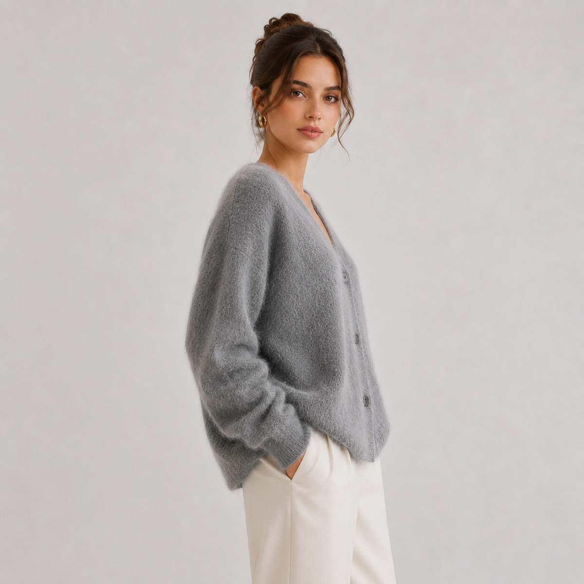 Gilet en maille pour femme, confortable, à manches longues et boutons 1