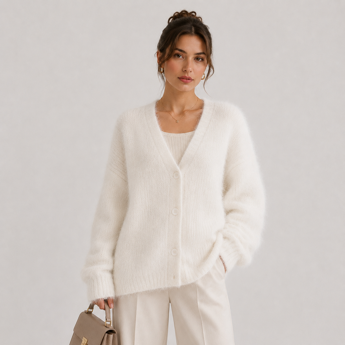 Gilet en maille pour femme, confortable, à manches longues et boutons 6