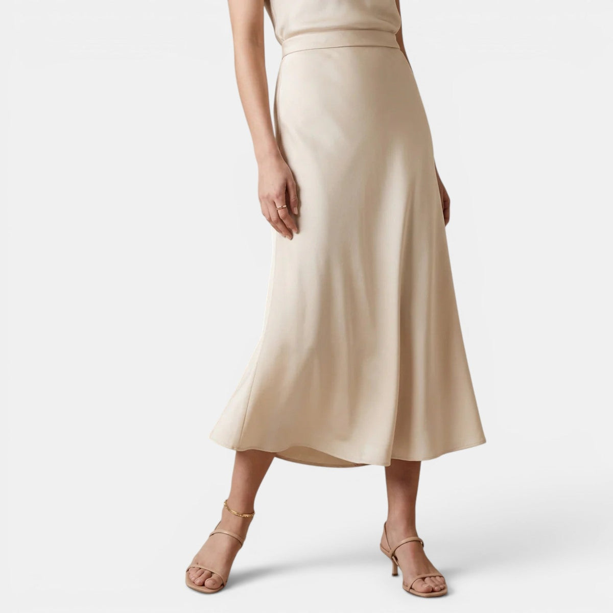 Jupe midi en soie taille haute pour femme 1