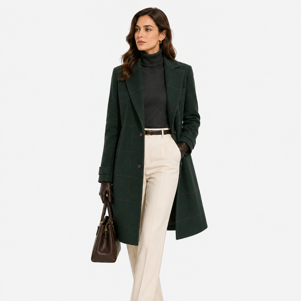 Manteau classique en tweed pour femme, confortable, à carreaux, idéal au quotidien. 0