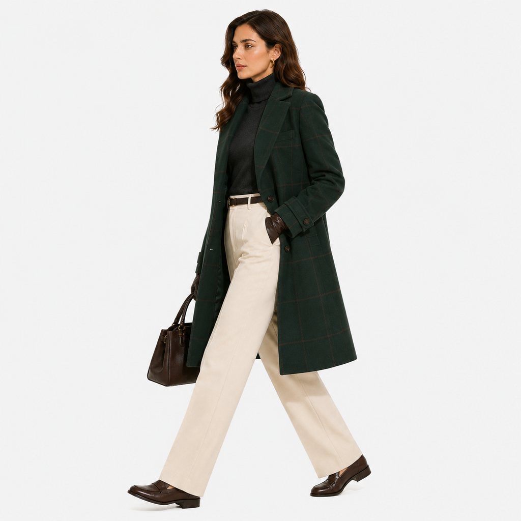 Manteau classique en tweed pour femme, confortable, à carreaux, idéal au quotidien. 1