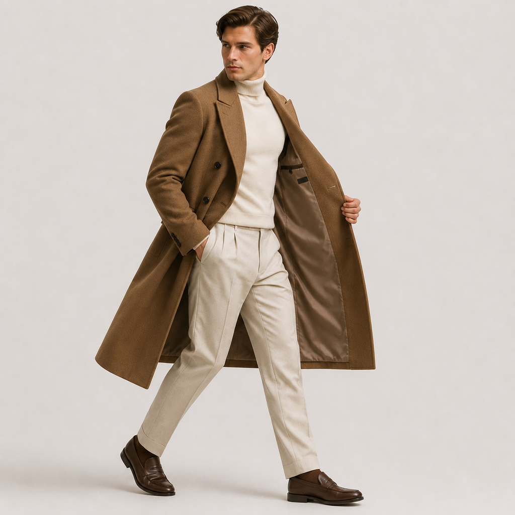 Manteau croisé en laine pour homme, vêtement d'extérieur d'hiver isolé et habillé. 1