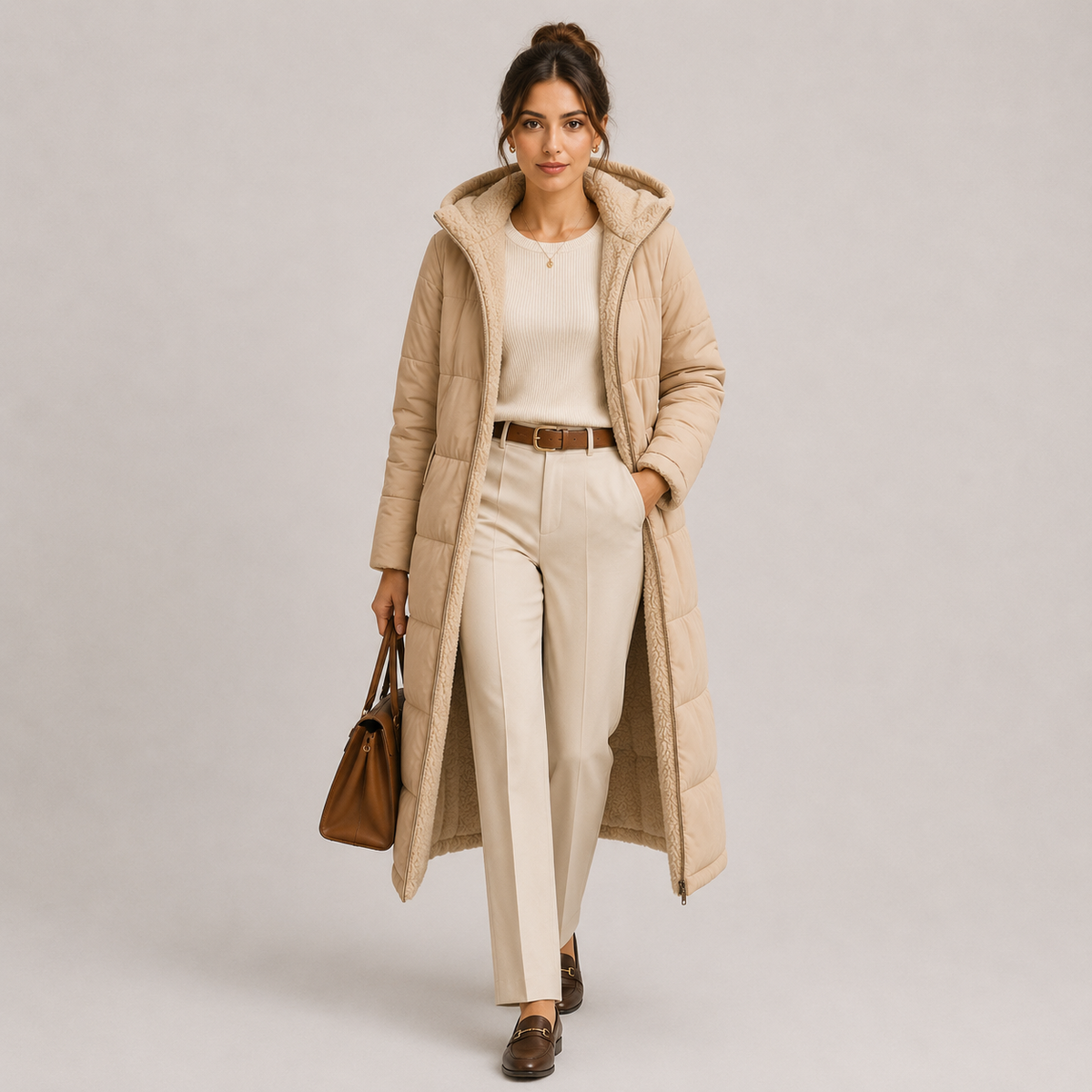 Manteau d'hiver long et chaud à capuche pour femme avec doublure en peluche 0