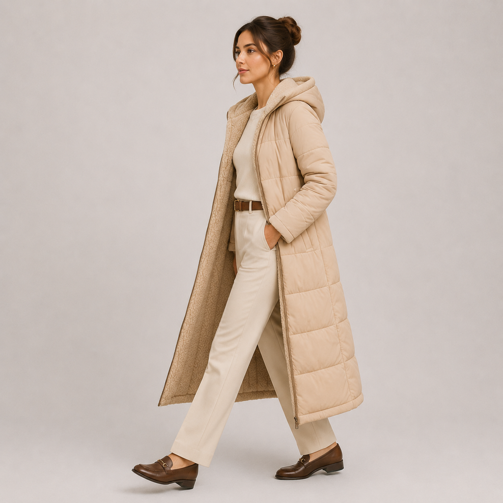 Manteau d'hiver long et chaud à capuche pour femme avec doublure en peluche 1
