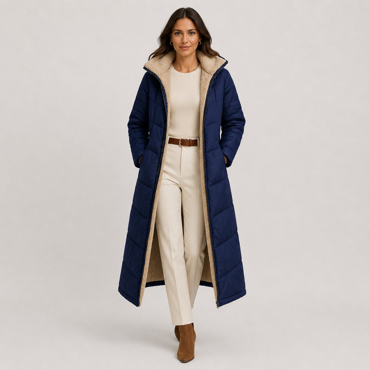 Manteau d'hiver long et chaud à capuche pour femme avec doublure en peluche 4