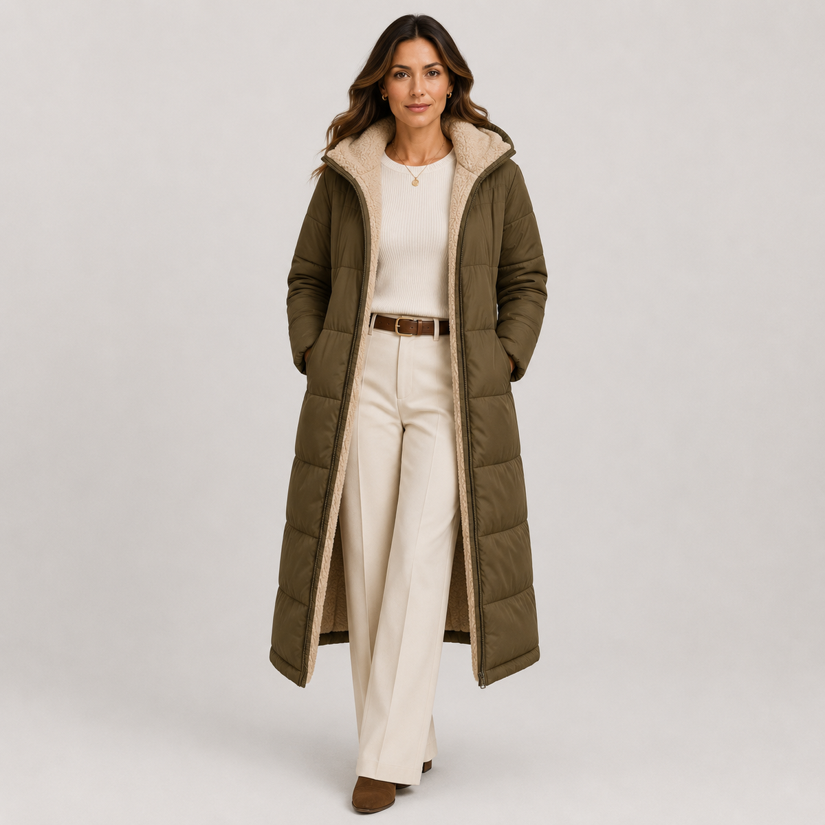 Manteau d'hiver long et chaud à capuche pour femme avec doublure en peluche 5