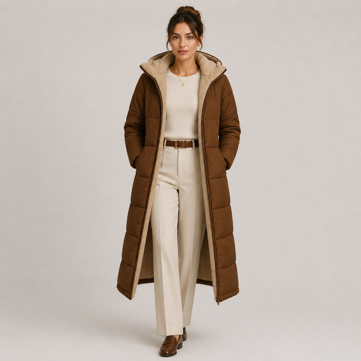 Manteau d'hiver long et chaud à capuche pour femme avec doublure en peluche 7