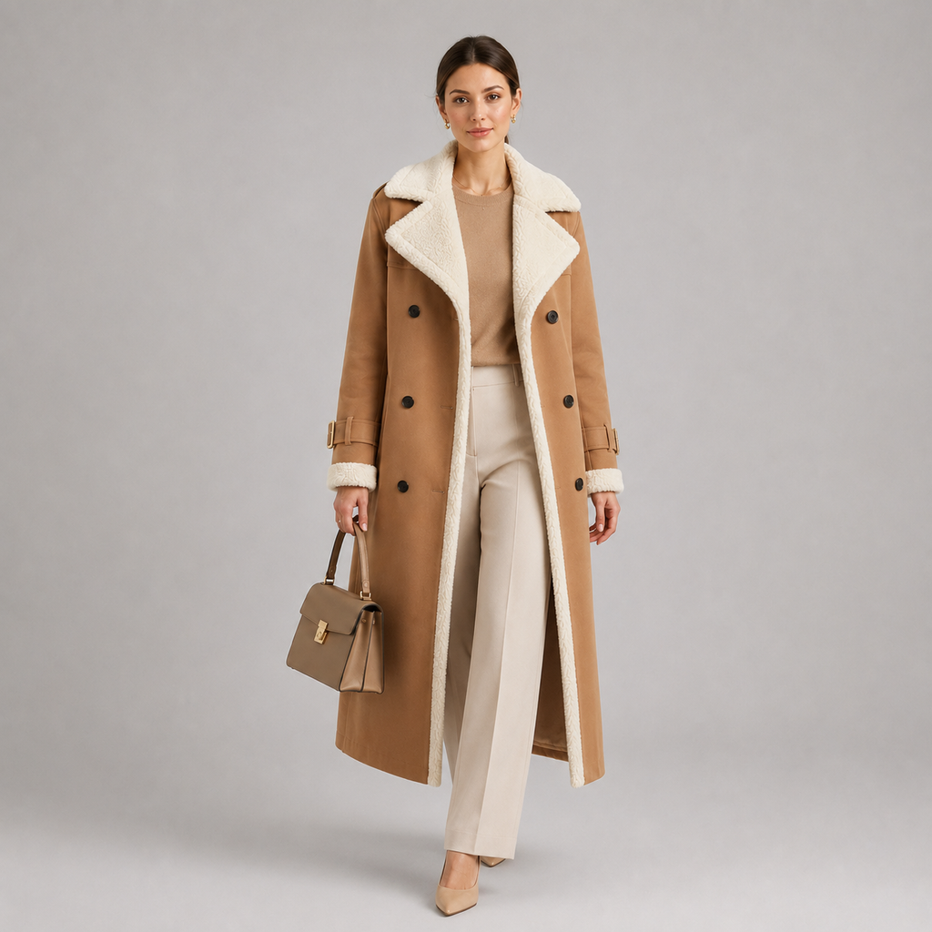Manteau long d'hiver élégant à col à revers classique pour femme 0
