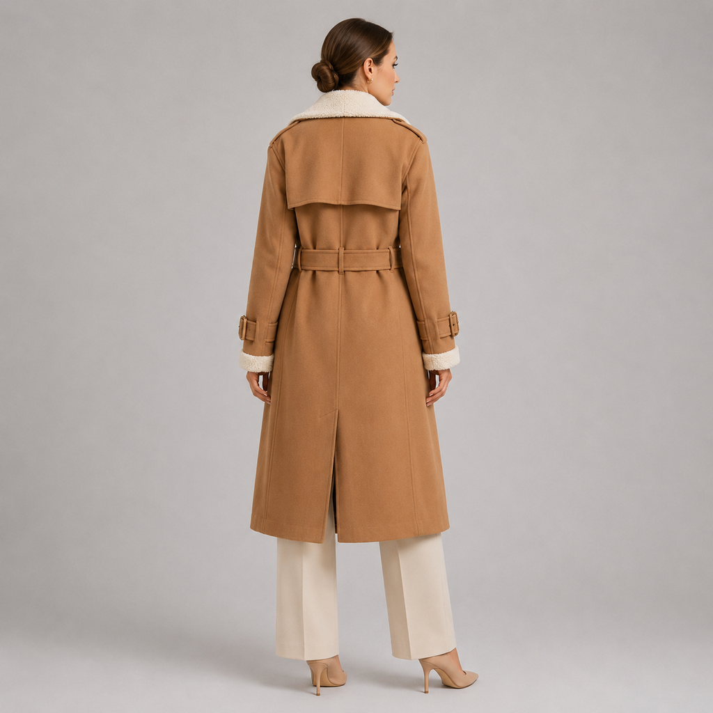 Manteau long d'hiver élégant à col à revers classique pour femme 3