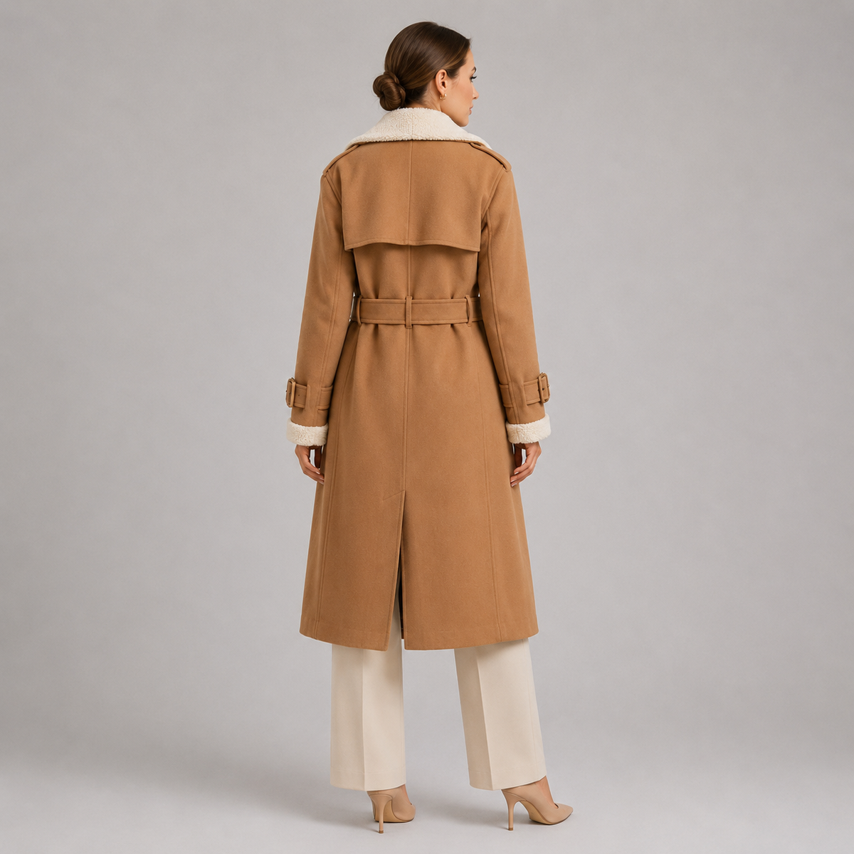 Manteau long d'hiver élégant à col à revers classique pour femme 3