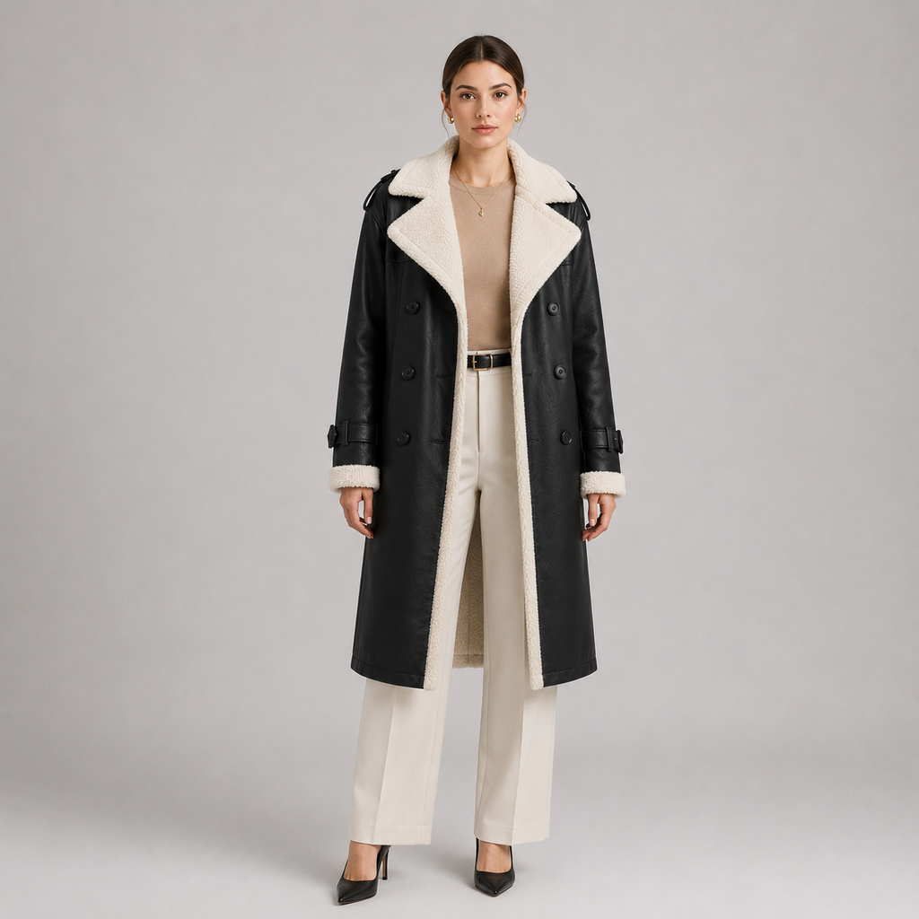 Manteau long d'hiver élégant à col à revers classique pour femme 4