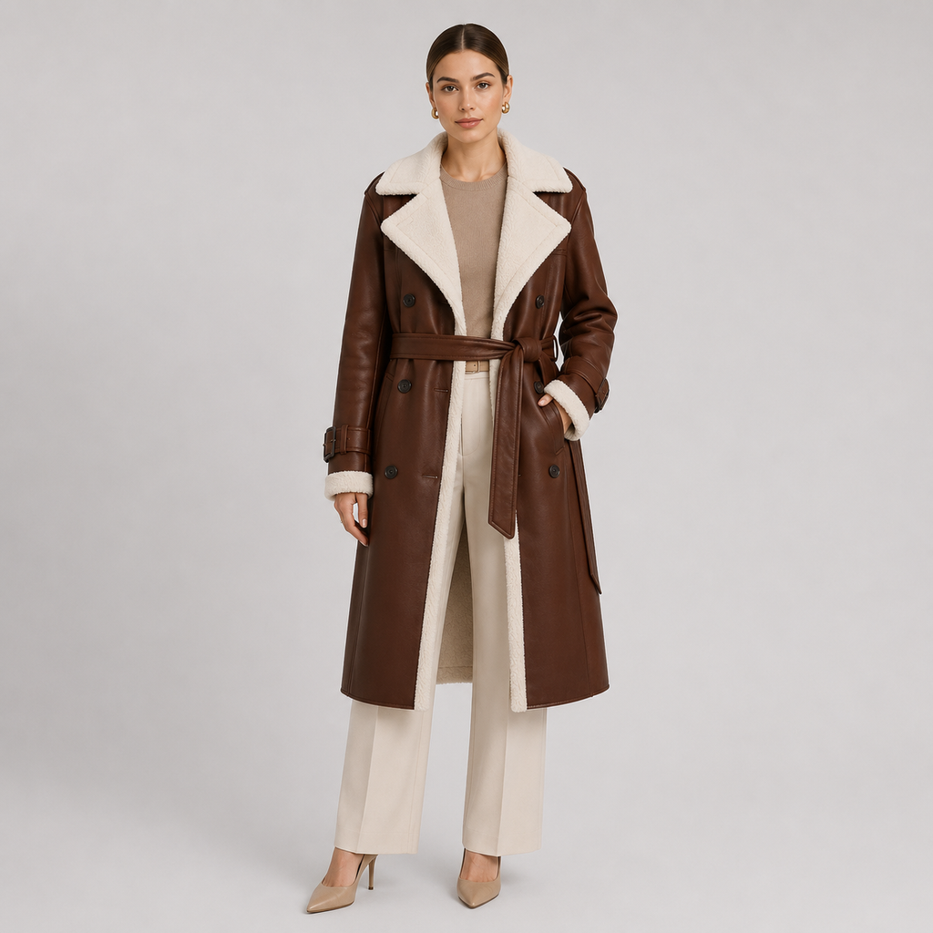 Manteau long d'hiver élégant à col à revers classique pour femme 6