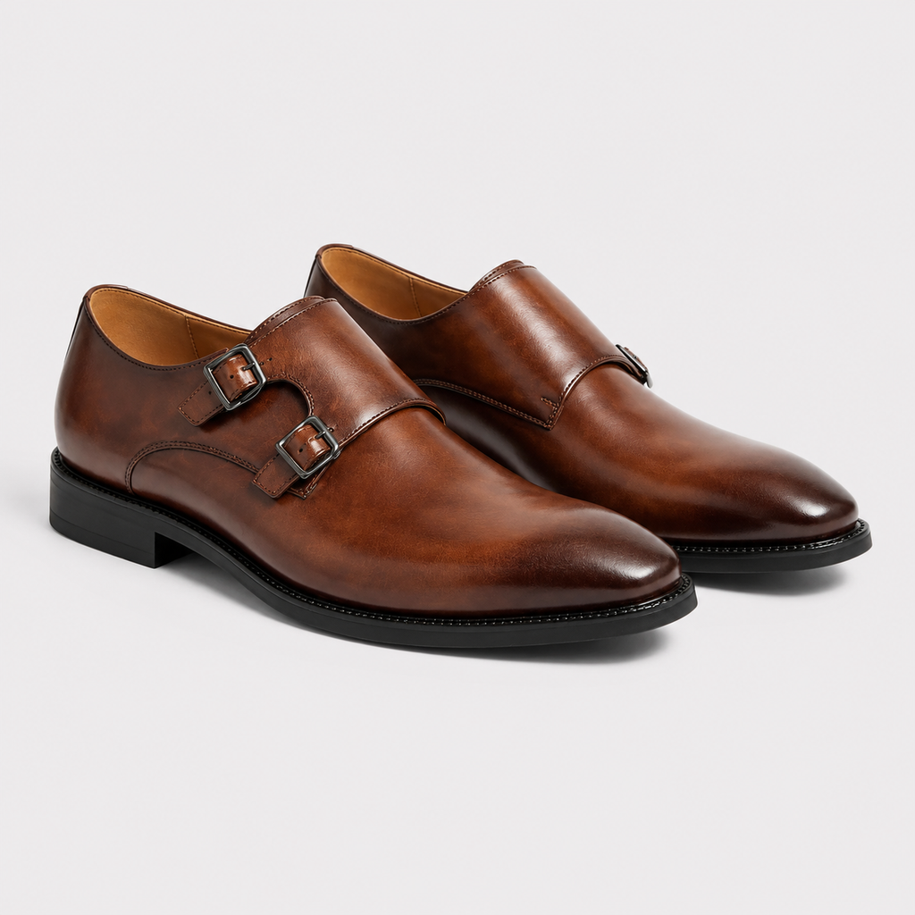 Mocassins à double boucle en similicuir pour hommes, chaussures habillées classiques 0
