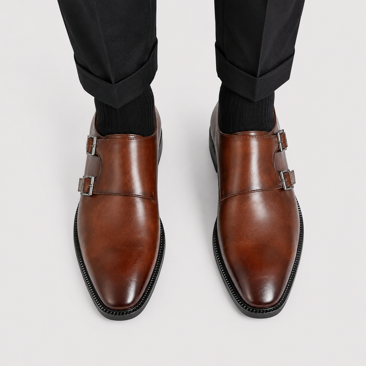 Mocassins à double boucle en similicuir pour hommes, chaussures habillées classiques 1